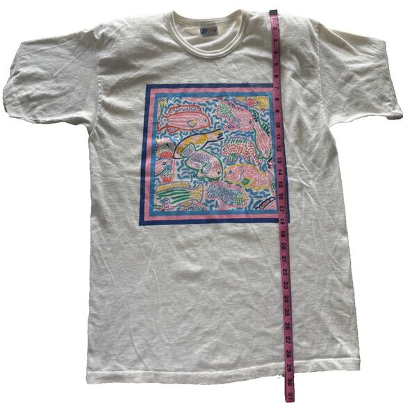 Ken Done Art to Wear T-Shirt Large White Unisex Adult Fish Tropical Shoulder Pad - Picture 7 of 7